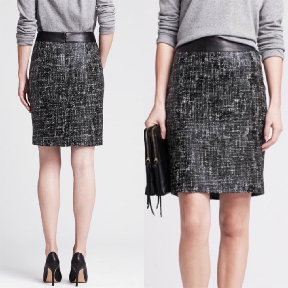 Banana Republic Tweed Faux Leather Trimmed Skirt 0